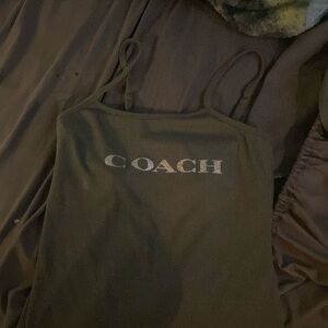 Green spaghetti straps mini coach dress